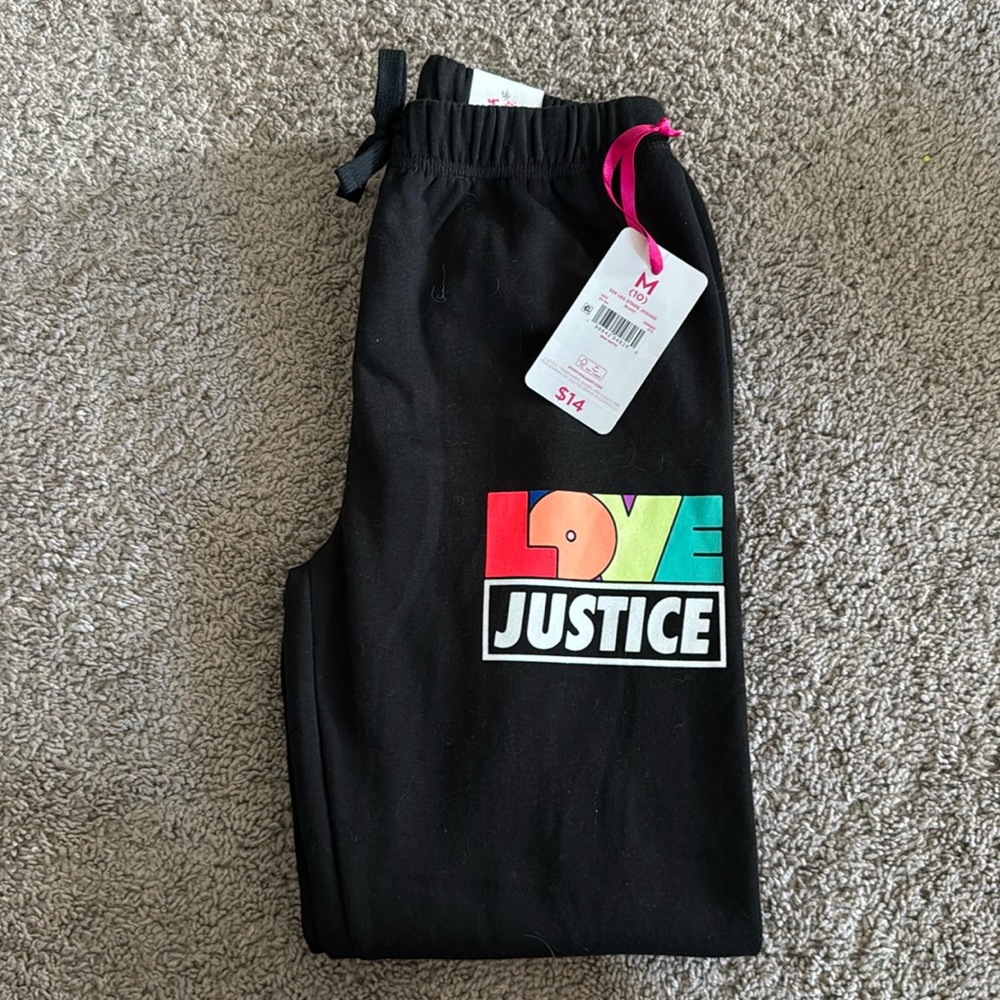 NWT Justice girls joggers M 10